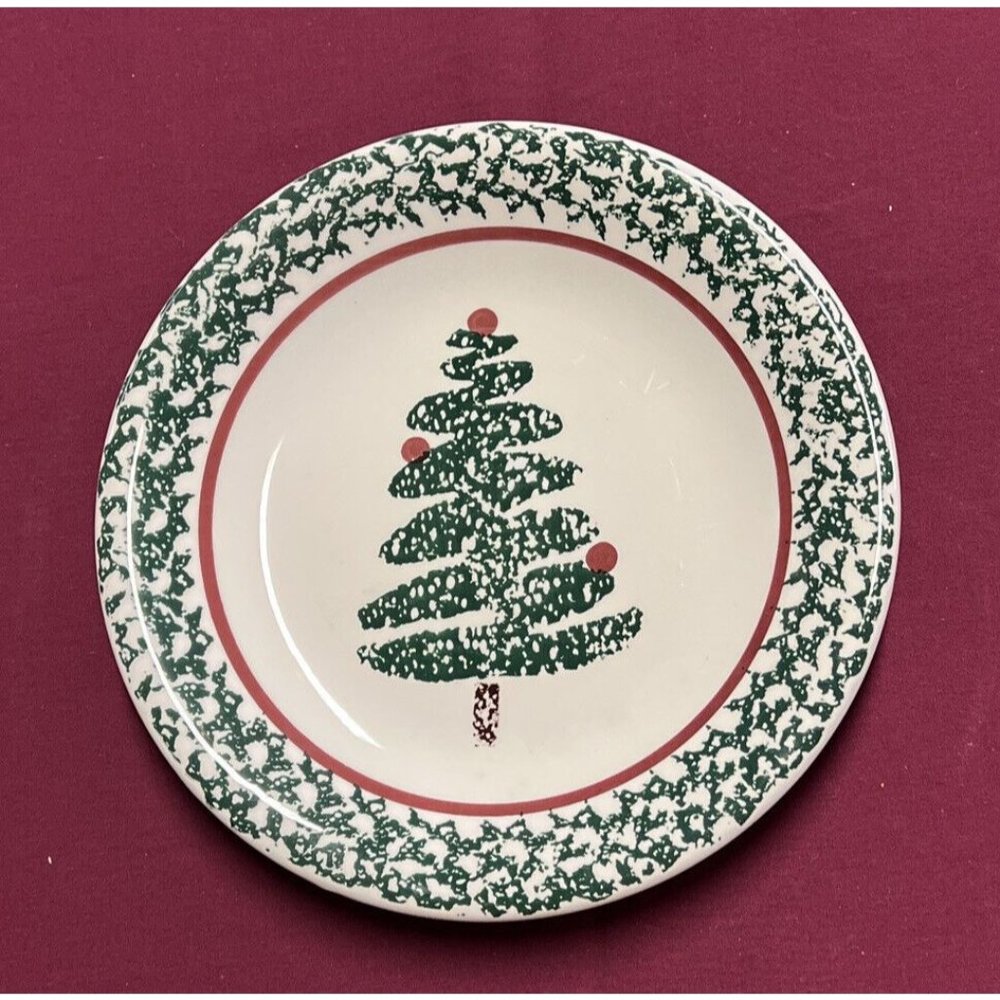 VTG Salad Plates 8"Furio Home Holiday Green Sponge Christmas Tree replacements